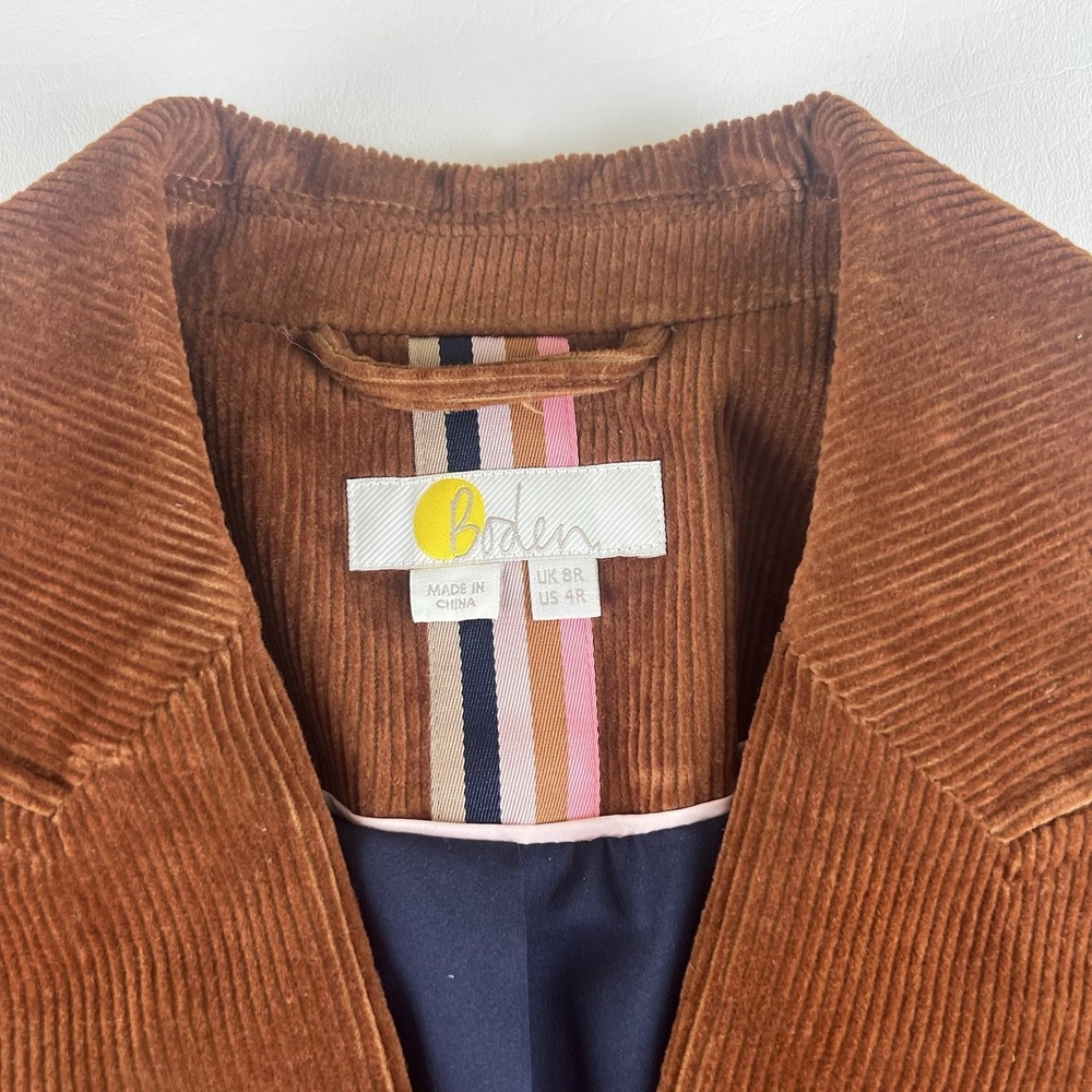 Boden Women Corduroy Brown Blazer 4 Classic Pockets Lined - Picture 2 of 10